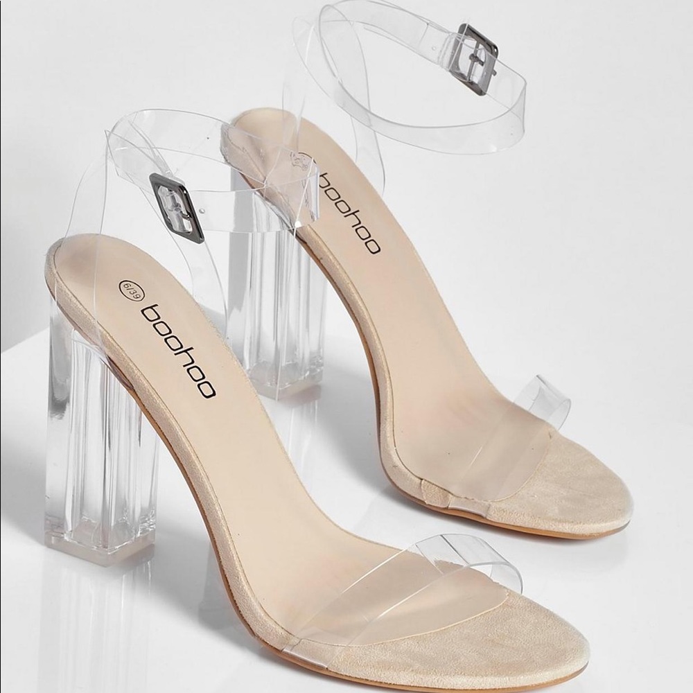 BooHoo Clear Strap Heels (Nude)
